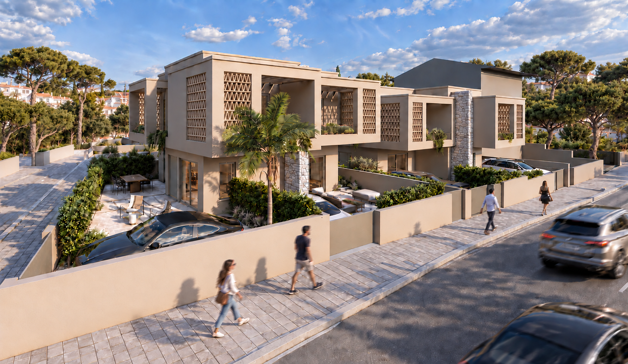Rendering of the residences from the street