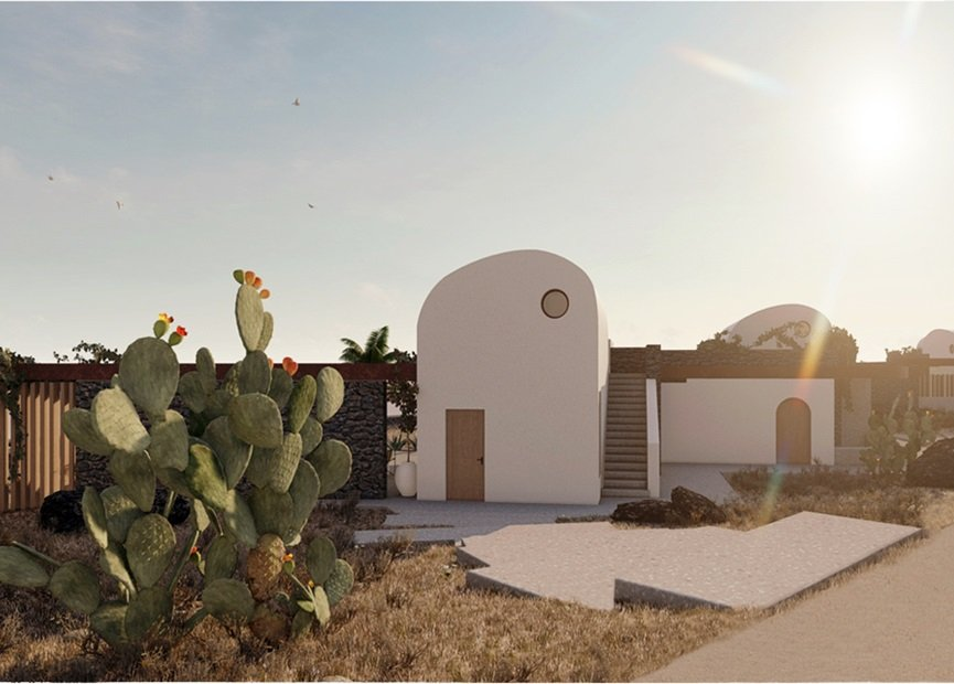 Rendering of a house among prickly pears